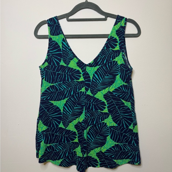 Lilly Pulitzer Gigi Tank Top Double V-Neck Under The Palms Leaf Print XS- green - Picture 3 of 4